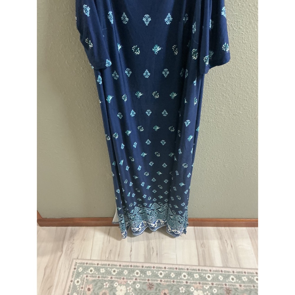 Roamans Navy Blue Floral Cold Shoulder Maxi Dress Plus Size L 18/20